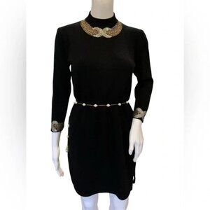St John Evening Black Beaded Santana Knit Dress